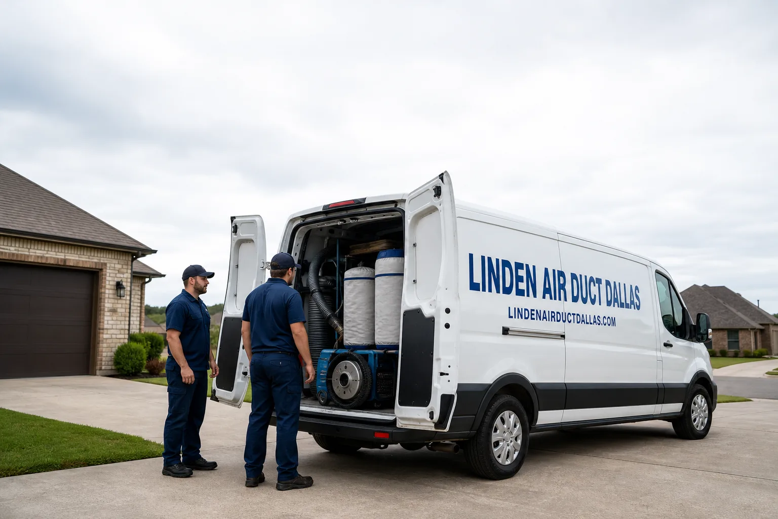 Linden Air Duct Dallas air duct cleaning service vehicle and crew in Dallas, TX